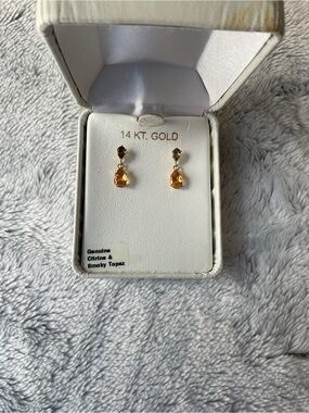 NWT 14K Citrine & Smokey Quartz Earrings